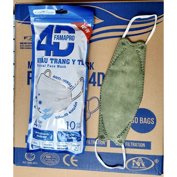 ✅  Túi 10 cái khẩu trang y tế 4 lớp kf94 , 4D Famapro Nam Anh