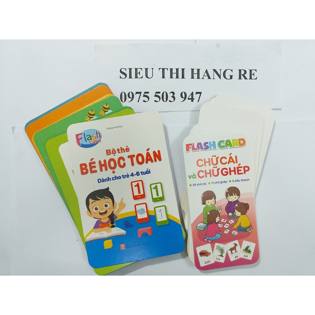 Combo 2 bộ thẻ - thẻ học toán và thẻ học chữ cái chữ ghép