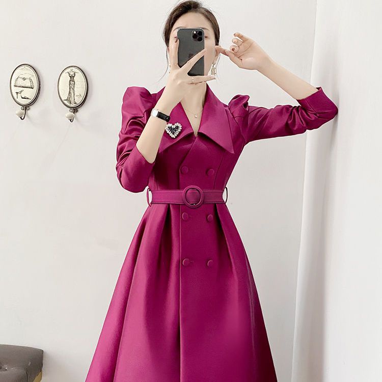 Đầm Cổ Vest Tay Dài Ôm Eo Thời Trang Mùa Xuân 2022 Cho Nữ