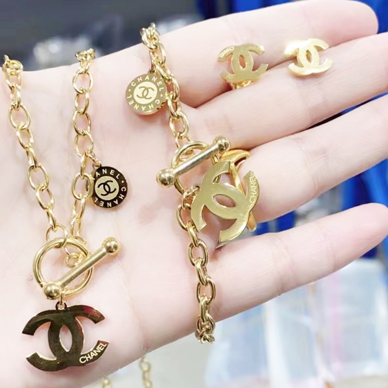 Bộ Trang Sức Dây Xích Logo Titan Ko Đen TT 4315