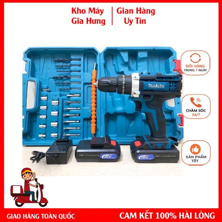 Máy Khoan Makita Pin 36V 3 Chức Năng Bắn Vít Khoan Tường Có Búa Full 24 Chi Tiết Gồm Các Mũi Khoan + Mũi Bắt Vít