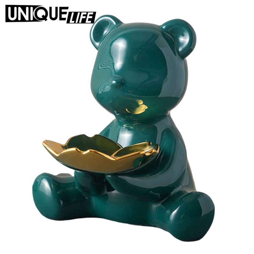 [Unique Life]Nordic Key Storage Bear Figure Statue Figurine Storage Tray for Candy Snacks Container Holder Artware living room bedroom