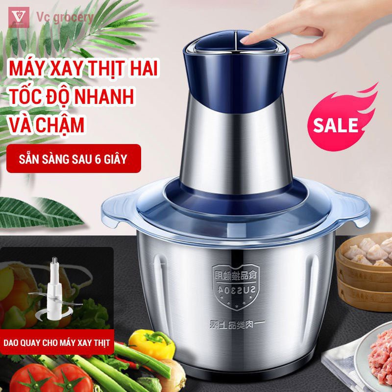 [HÀNG CÓ SẴN] Máy Xay Thịt Cối Inox 4 Lưỡi Đa Năng Siêu Sắc Bén, Xay Tỏi Ớt Rau Củ Quả Bảo Hành 3 Tháng