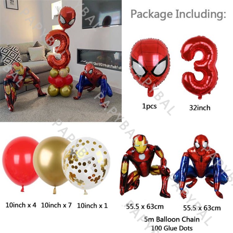 1 Set Bong Bóng Lá Nhôm 32inch Hình Marvel Spiderman Iron Man Trang Trí Tiệc Sinh Nhật Cho Bé