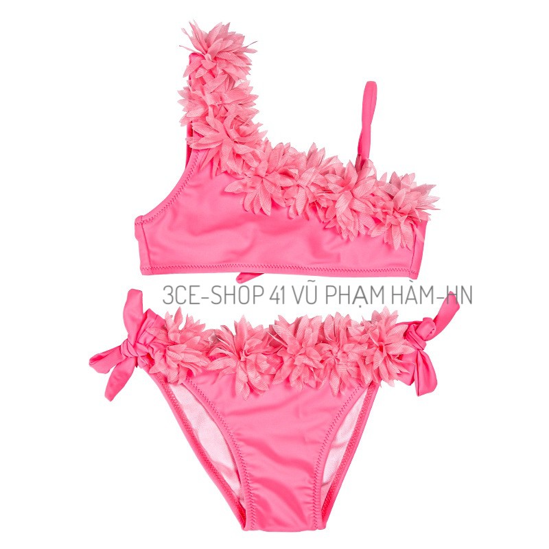 [3CE SHOP] Bộ bikini 2 mảnh bé gái hồng neon mềm mại, co giãn