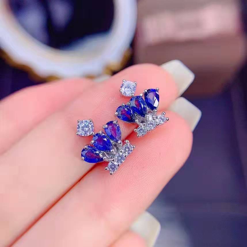 PINKDUDU Khuyên Tai Hợp Kim Hình Vương Miện Đính Đá Pha Lê Xanh Dương Thời Trang PD797