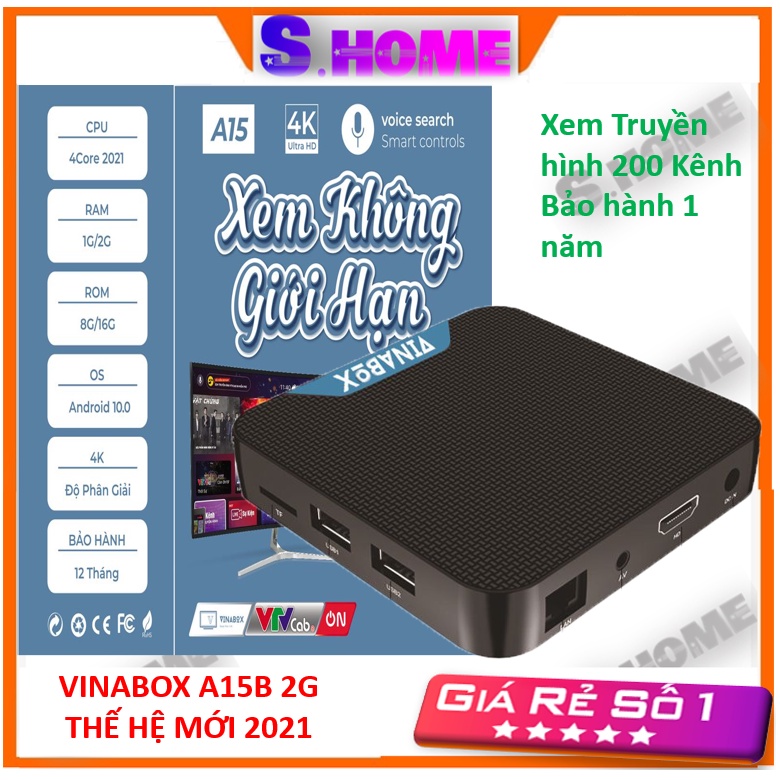 Android TV Box Vinabox A15 B 2021 ĐK Giọng nói Xem 200 kênh Ram 2G/ Rom 16G - Hàng Chính Hãng