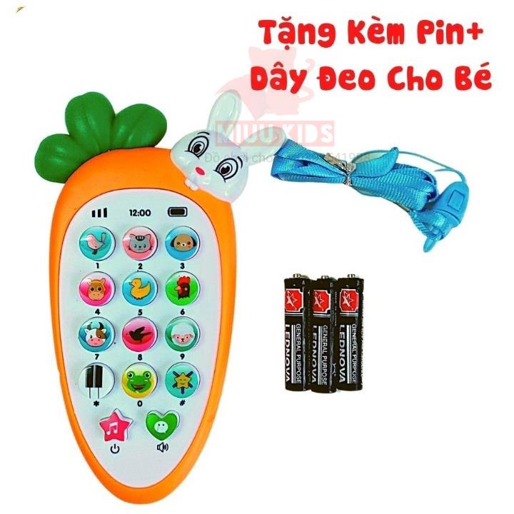 Điện thoại thỏ cà rốt cho bé, có nhạc và đèn( kèm dây đeo + 3 pin AAA)