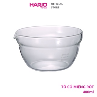 Tô thủy tinh chịu nhiệt HARIO có miệng rót 400ml (Ø13.7cm, dùng được lò vi sóng) - Mixing Bowl w. Spout 400 KB-40-BK