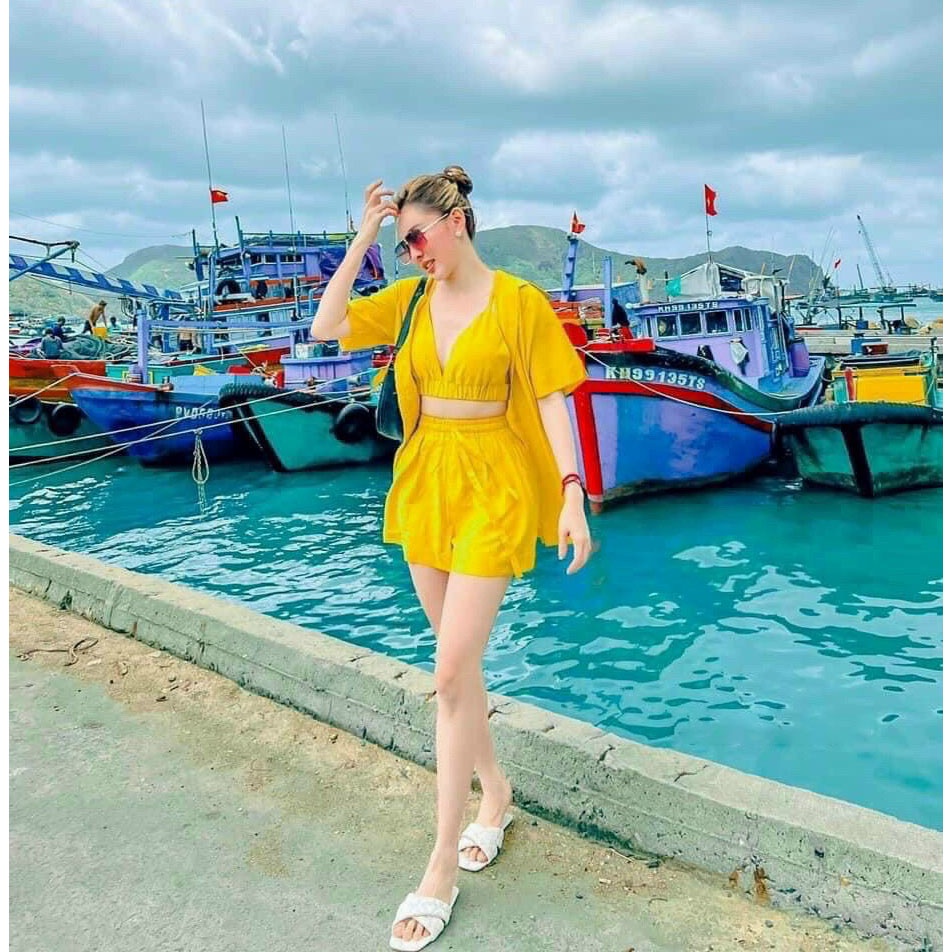 [HCM] Sét Bộ 3 Món Kèm Áo Khoác Ngoài Áo 2 Dây Hở Lưng Trang Nữ Sam Closet Free Size 40-55kg