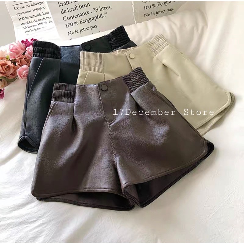 Short da nữ cạp chun 17Dec Quần Short Da Cạp Chun 1 Nút 3 Màu hàng cao cấp