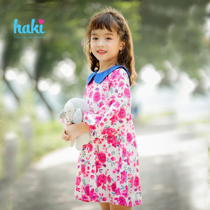 Váy bé gái hoa bèo tay cổ Peter Pan sắc màu HAKI HK498
