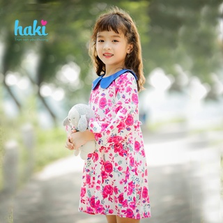Váy bé gái hoa bèo tay cổ peter pan sắc màu haki hk498