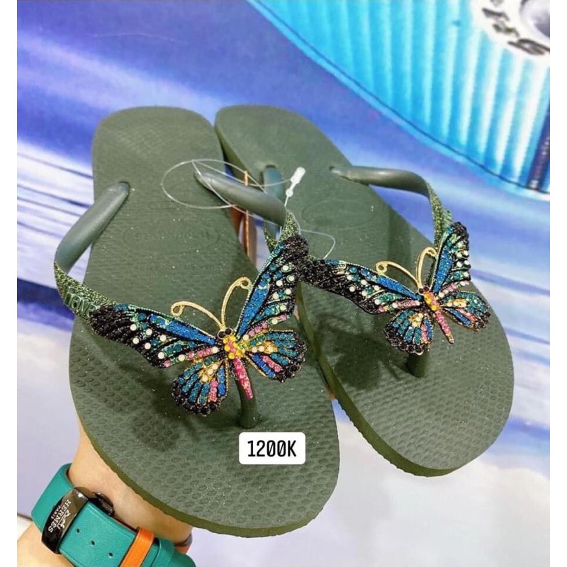 Dép havaianas kim tuyến rêu mix charm