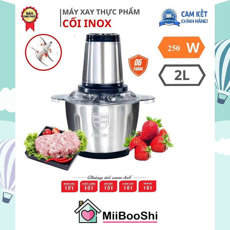 Máy xay thịt cá đa năng cối INOX 304 dung tích 2 lit dao xay 4 lưỡi MIIBOOSHI 7778865231