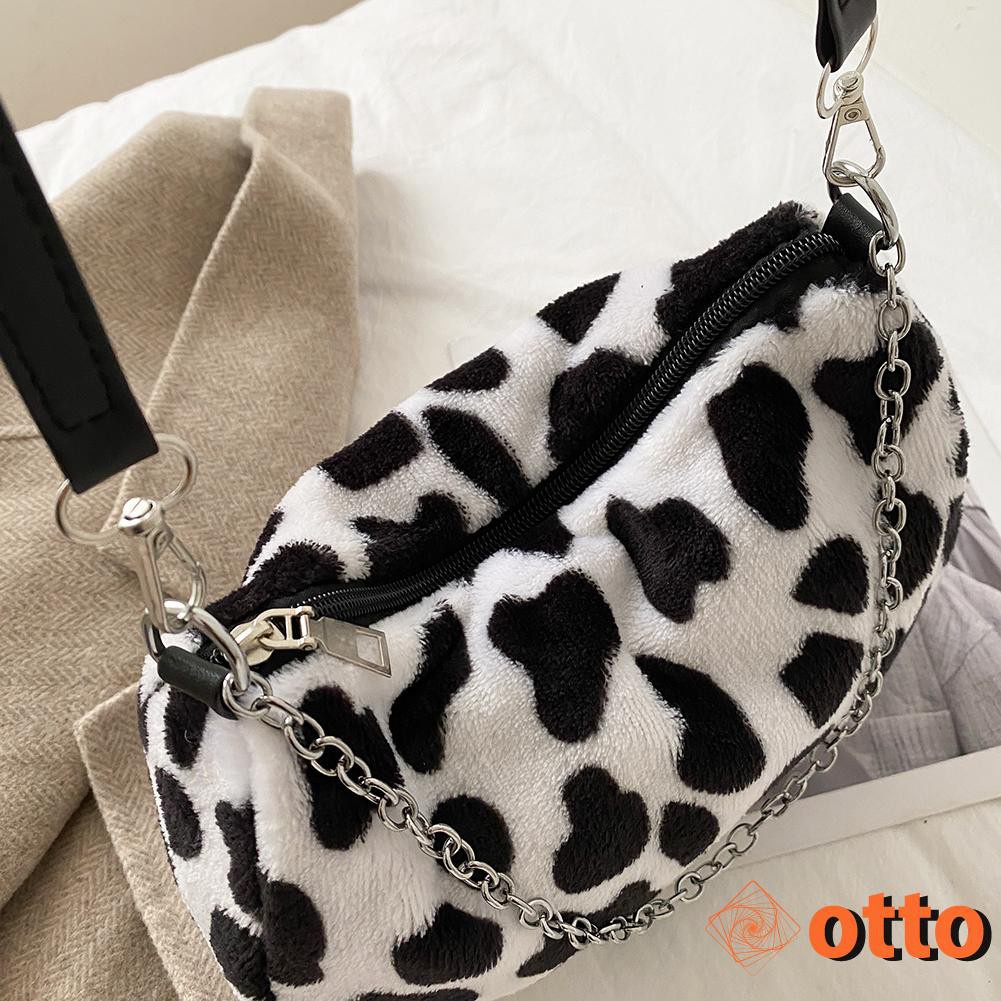 Portable Street Shoulder Chain Purse Women Cow Leopard Top-handle Bag Zipper Small Underarm Handbags