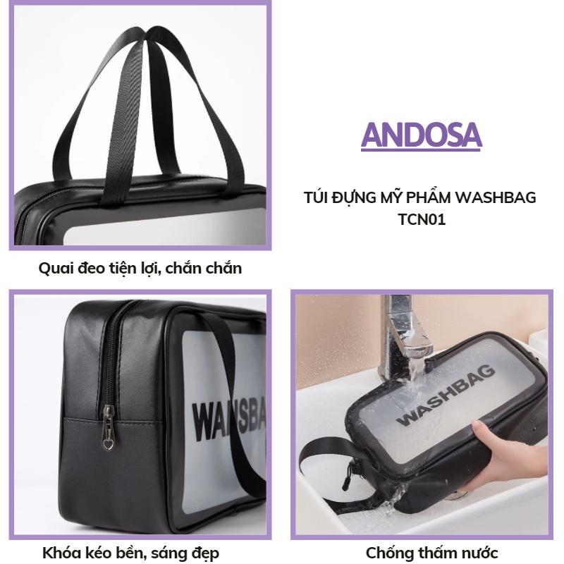 Túi đựng mỹ phẩm WASHBAG 3 size 3 màu đựng đồ trang điểm đồ cá nhân chống thấm nước ANDOSA TCN01