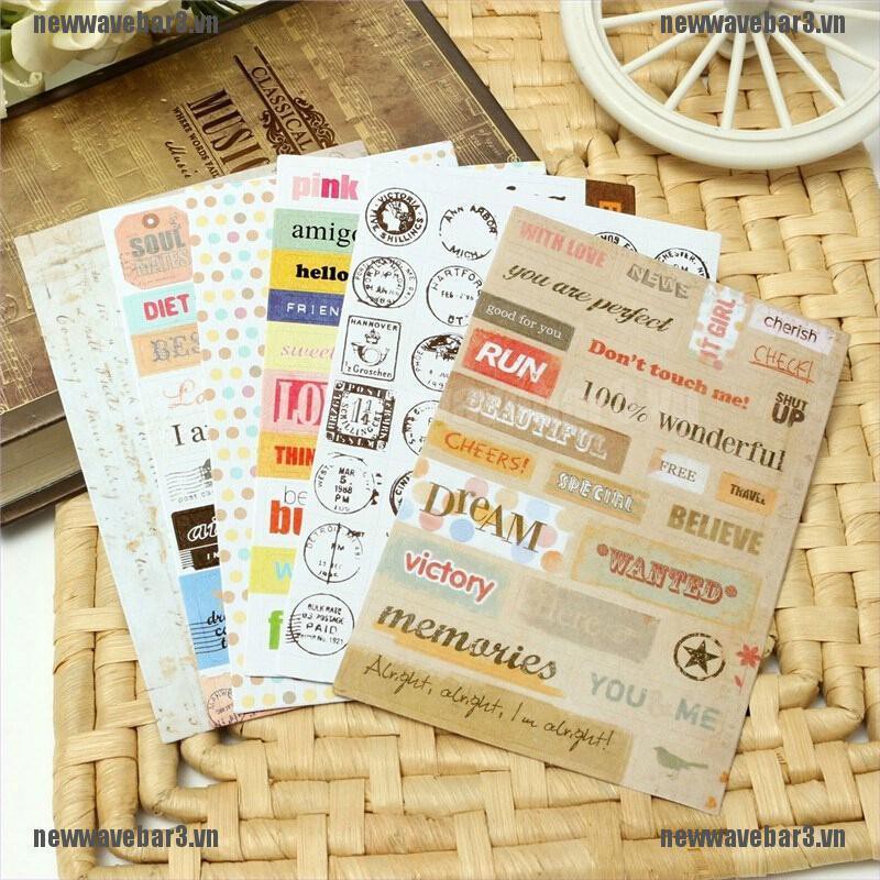 Set 6 Tờ Sticker Dán Trang Trí Sổ Lưu Niệm Kiểu Dáng Retro