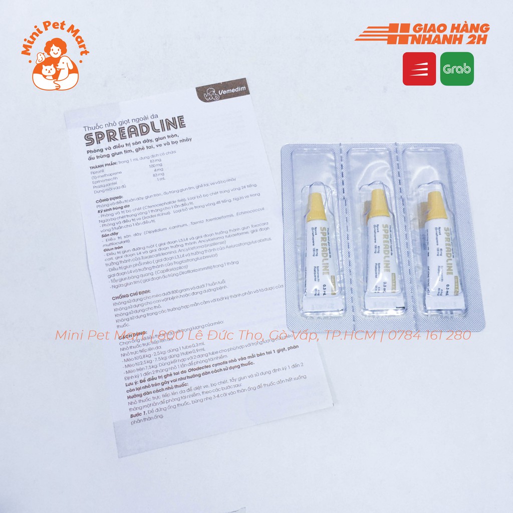 SPREADLINE 0,8 - 2,5kg - Thuốc nhỏ phòng và trị 8 loại ve, bọ chét, sán, giun, ấu trùng cho mèo