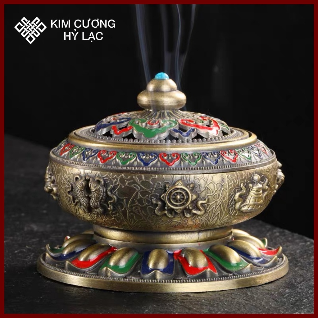 khắc hình Bát Bảo Cát Tường vẽ màu