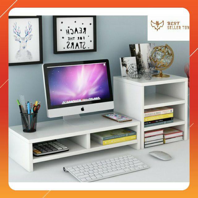 Bàn để mảy tính kèm kệ sách 3 tầng Full Trắng - Best Seller Tony