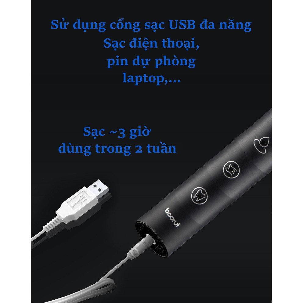 Bàn chải điện sạc USB Bàn chải đánh răng điện tự động 6 chế độ cao cấp chống nước chống rung BOORUI BR-Z2