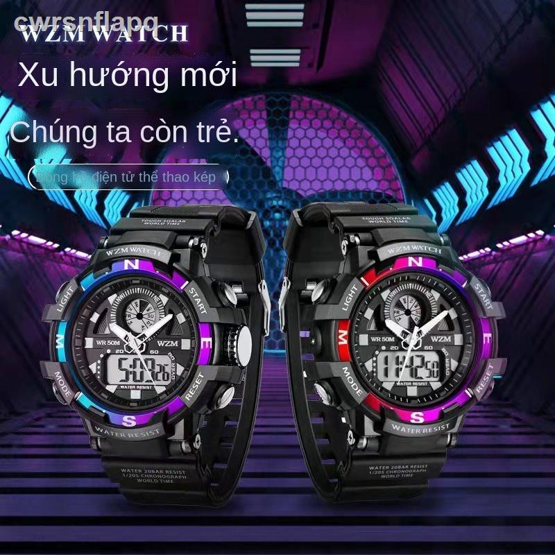 ❣Đồng hồ học sinh nam trung cơ sở chống thấm nước màu đen nhánh mát sáng xu hướng báo thức điện tử trẻ em
