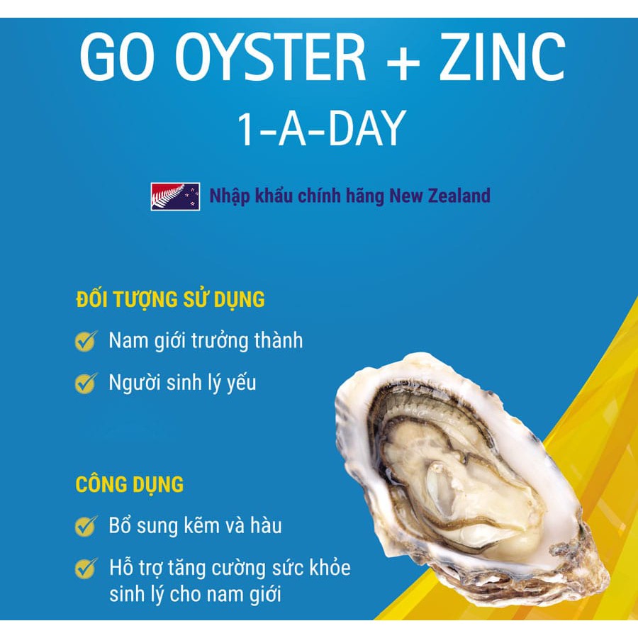 (BẢO HÀNH CHÍNH HÃNG) Tinh chất hàu New Zealand- Go Oyster Plus ZinC- Go Oyster + ZinC ( Hộp 60 viên)