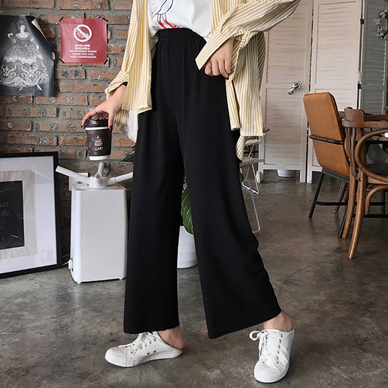 SUXI Quần dài ống suông rộng lưng cao phong cách Hàn Quốc