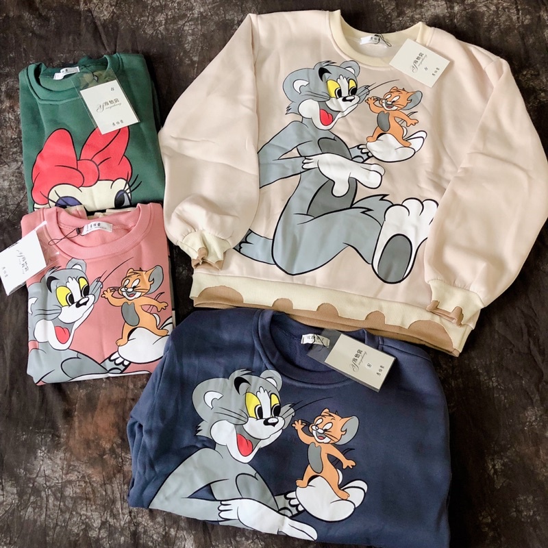 [ Mã HKUY3 giảm 40k đơn từ 0đ] Áo Nỉ Sweater Nữ Form Rộng Vải Nỉ Bông Dày Dặn phong cách Ulzzang hoạ tiết hoạt hìnhn
