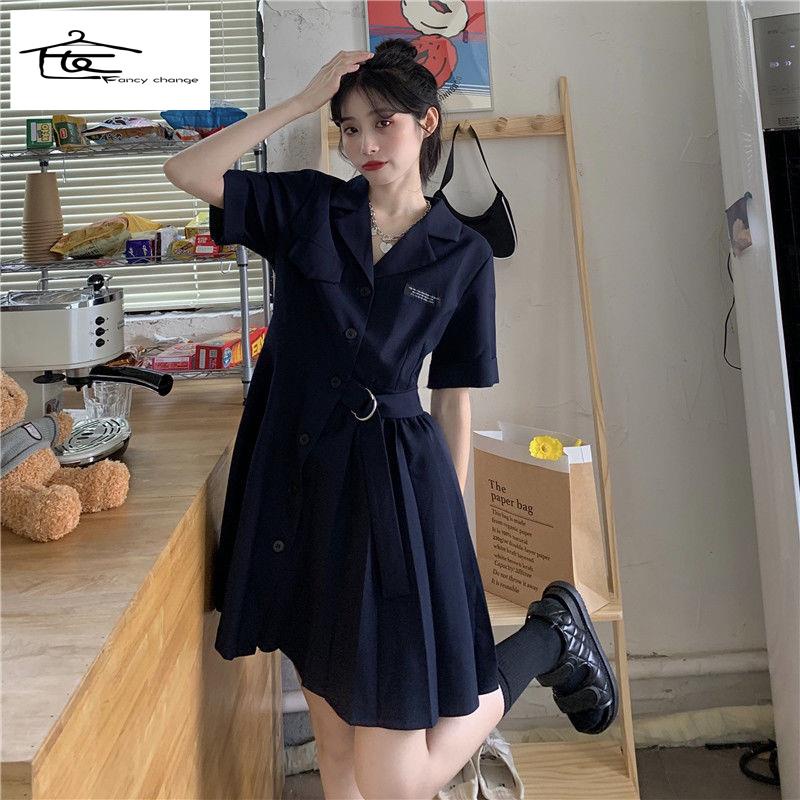 Đầm Thiết Kế Xếp Ly Cổ Bẻ Phong Cách Hàn Quốc Thời Trang Mùa Hè Hàng Mới 2022