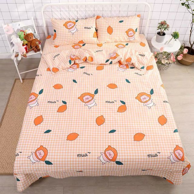 Bộ Chăn Ga Gối Siêu Nhân Heo Cotton Poly Bộ Chăn Ga Gối 5 Món, 4 Món