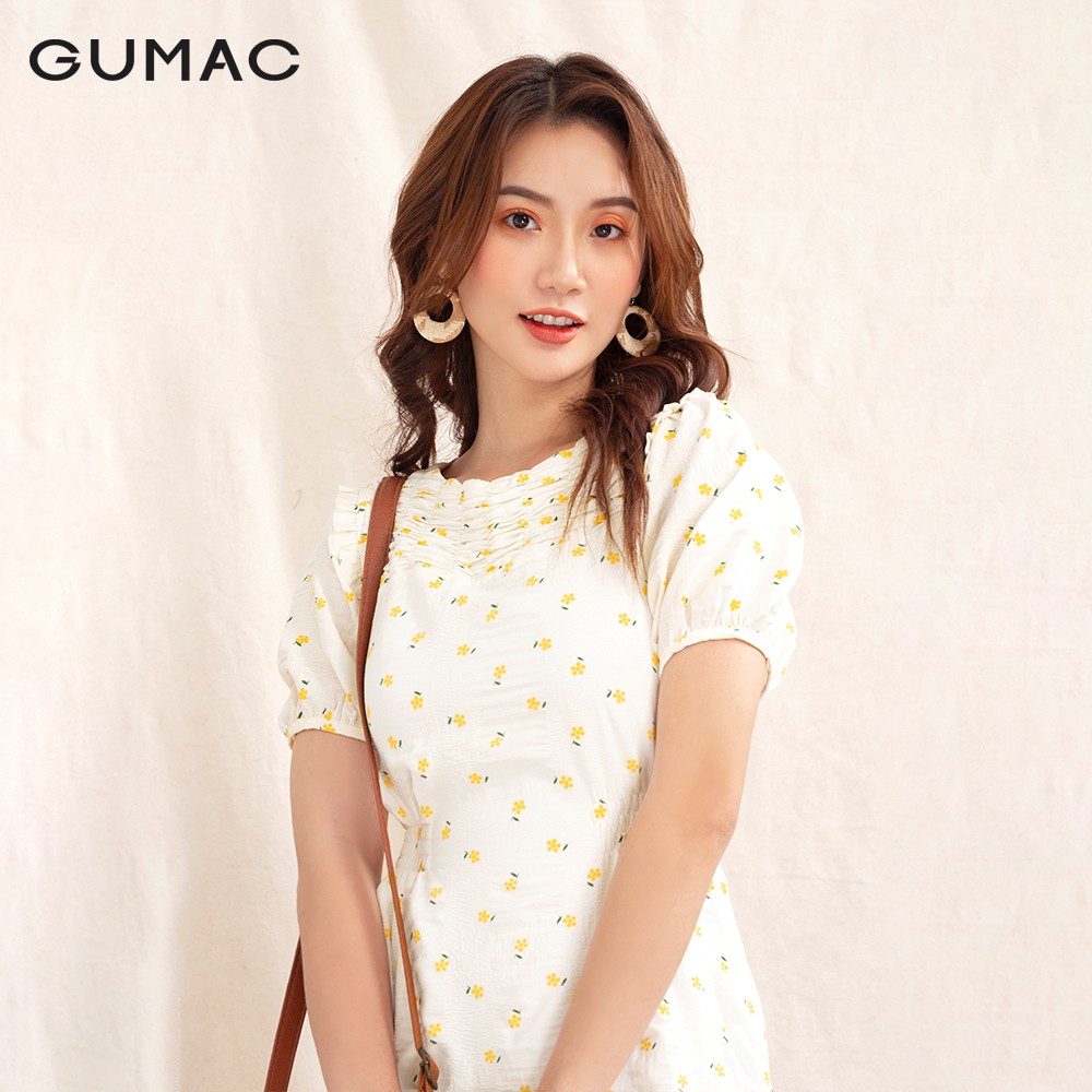 Đầm nữ thêu hoa thiết kế đô nhún DA1075 GUMAC màu trắng đủ size cực bánh bèo | BigBuy360 - bigbuy360.vn