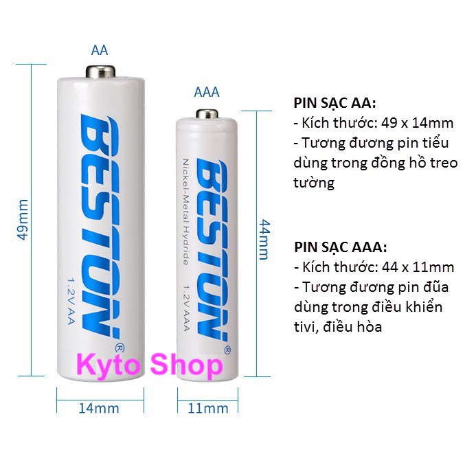 [1 viên] Pin sạc AA / AAA BESTON, Pin sạc lại dung lượng cao không lo cháy nổ | Kyto Shop