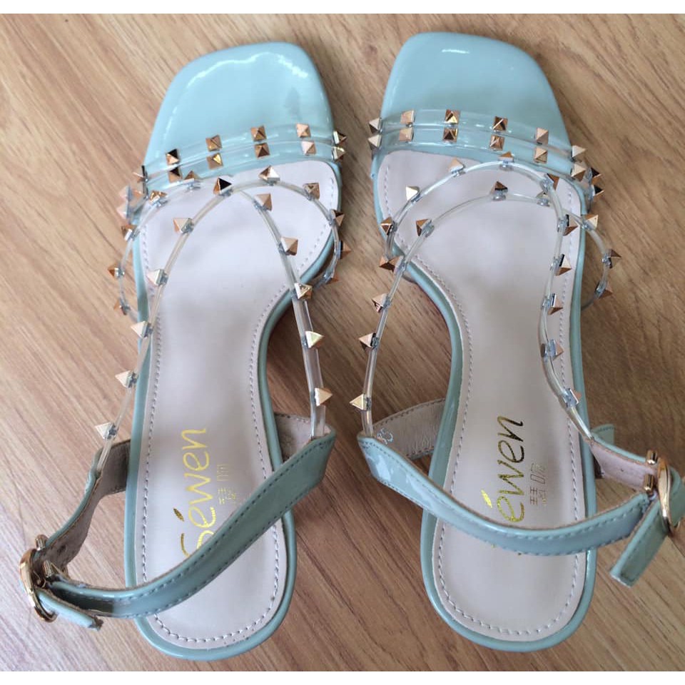 THANH LÝ G269 Giầy Sandal Xăng đan xanh phối đinh Size 35.5