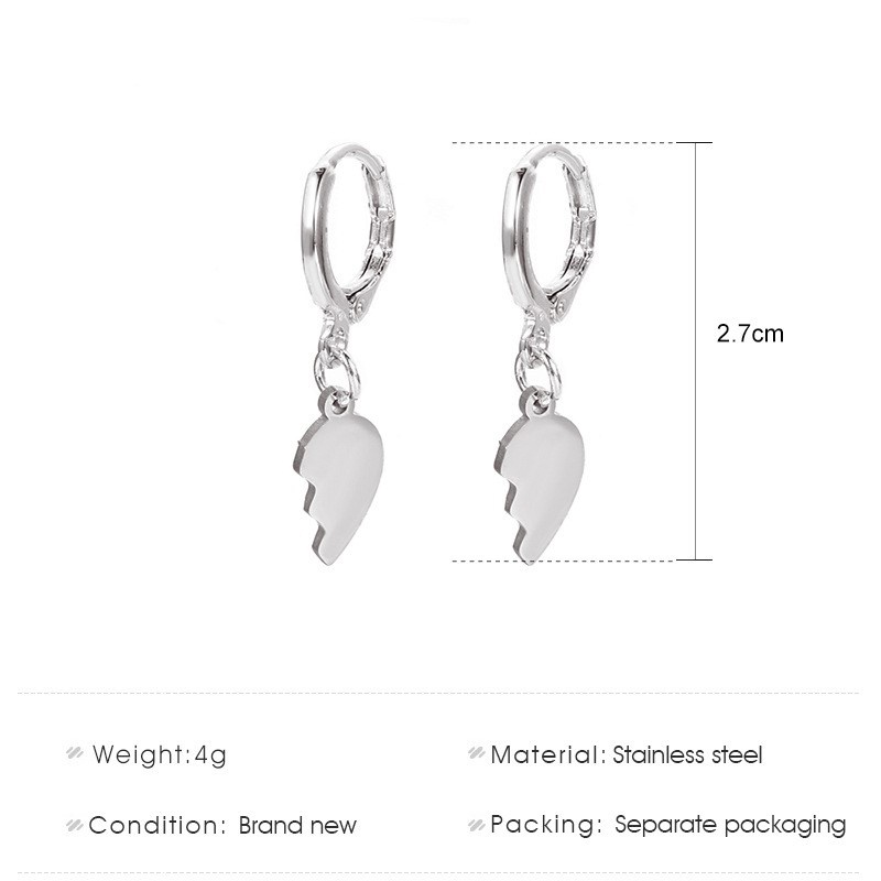 Khuyên tai hình trái tim bằng thép không gỉ phong cách retro thời trang cho nữ