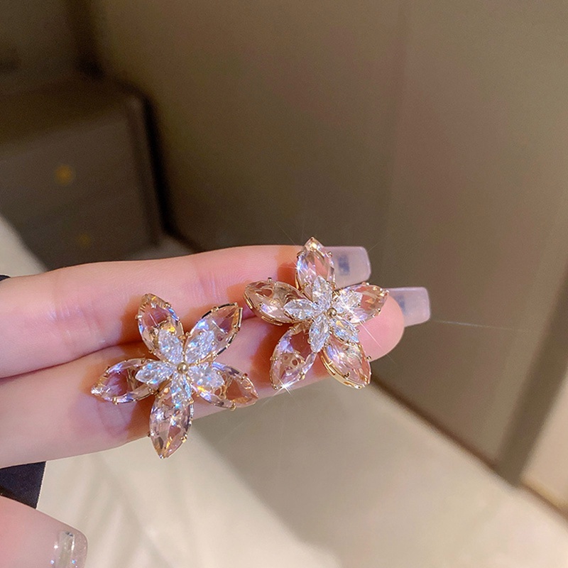 Khuyên Tai Hình Hoa Trái Tim Đính Đá Zircon Màu Hồng Mới Mùa Hè Cho Nữ