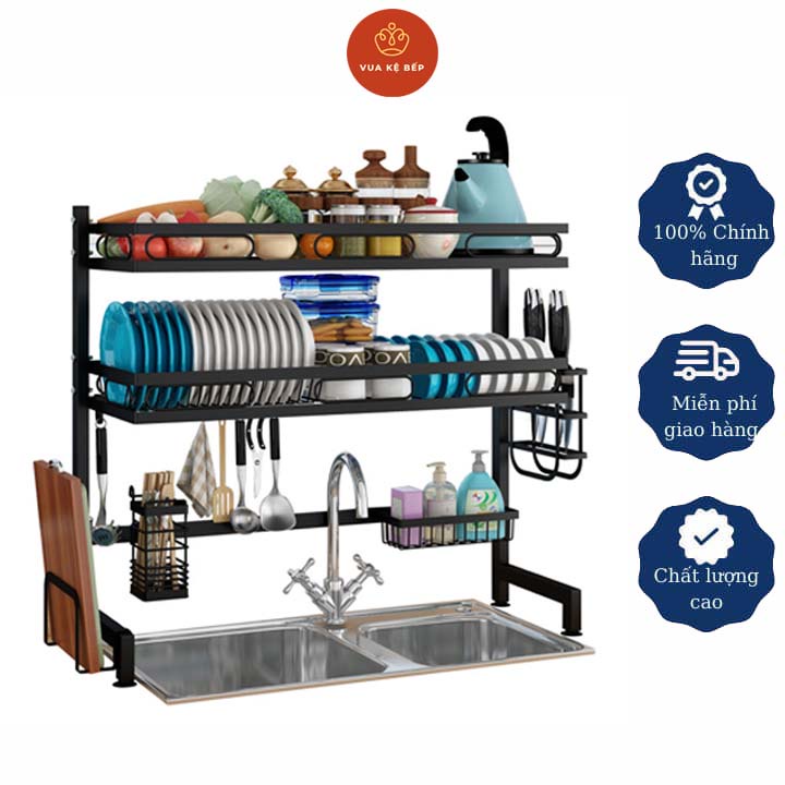 Kệ để bát đĩa đa năng - Kệ đựng chén bát trên bồn rửa thép carbon sơn tĩnh điện 5 lớp màu đen chống rỉ cao cấp