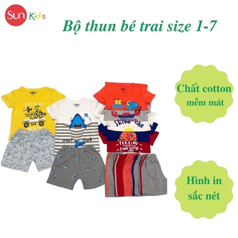 Đồ bộ bé trai, đồ bộ trẻ em chất thun cotton, size 1-7 tuổi, có nhiều màu - SUNKIDS1