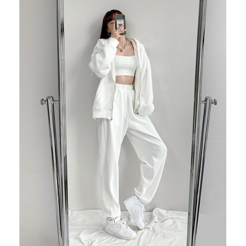 Áo khoác nỉ ngoại hoodie unisex đen - trắng trơn