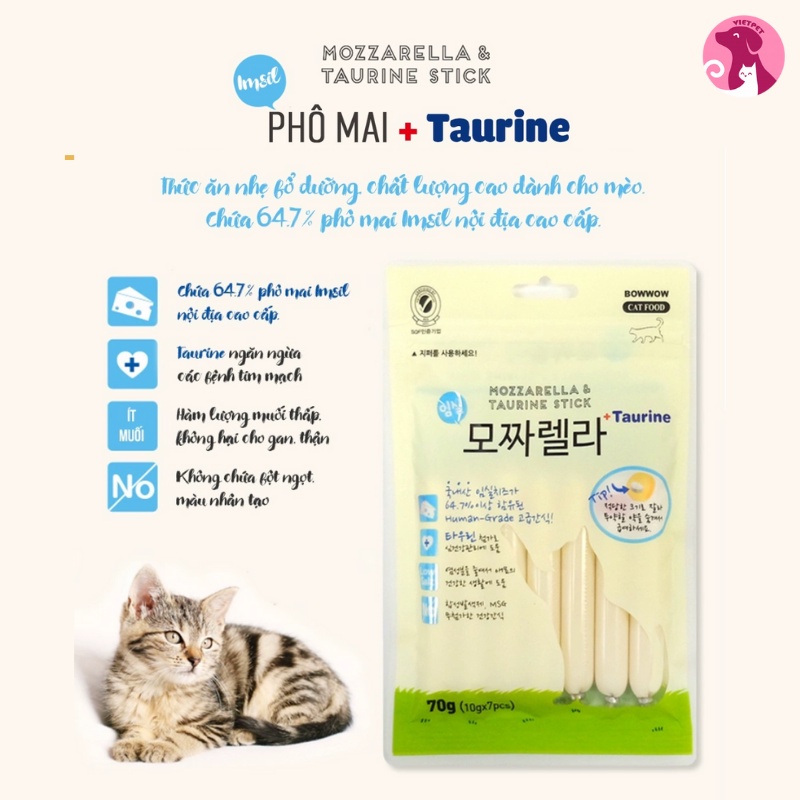 COMBO 3 GÓI XÚC XÍCH THỊT CÁ HUN KHÓI, PHÔ MAI - THỨC ĂN CHO MÈO MEO WOW (NK Hàn Quốc)
