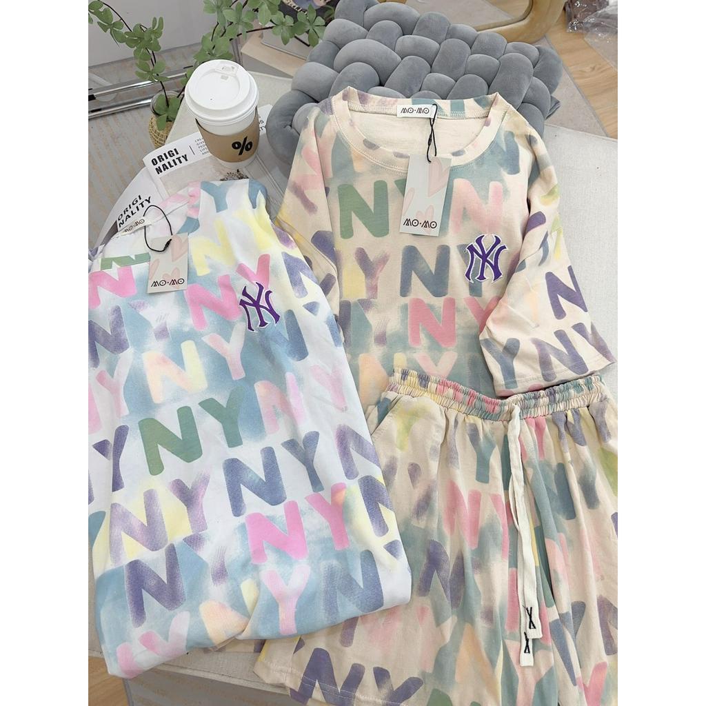 BỘ ĐÙI NY IN TRÀN CHO NỮ, CHẤT COTTON THOÁNG MÁT thời trang mùa hè đi chơi, đi dạo phố, ờ nhà