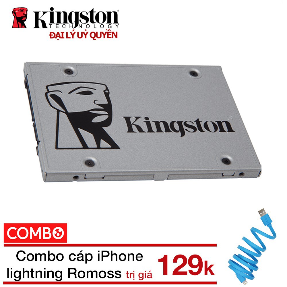 Combo Ổ cứng SSD 240GB NOW A400 Kingston + Cáp sạc iPhone lightning CB12f Romoss - Hãng phân phối chính thức