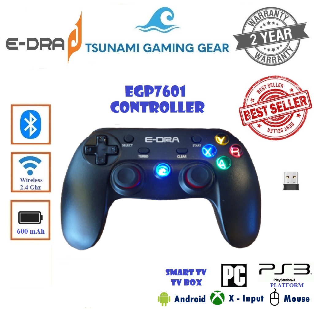 Tay cầm chơi game không dâyE-Dra EGP7601 Bluetooth/ Wireless 2.4 Ghz/ USB - Hàng chính hãng