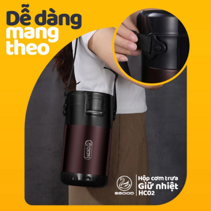 Hộp cơm giữ nhiệt đa năng inox 3 ngăn 2GOOD HC-02 , dung tích 2L , Bảo hành giữ nhiệt lên đến 5 năm