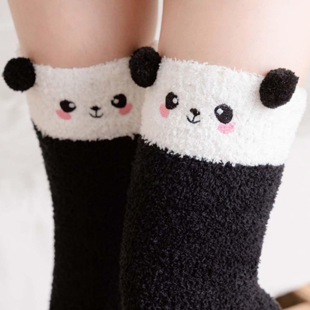 AROMA Vớ Dài Đến Đầu Gối Co Giãn Bằng Lông Cừu San Hô Hình Gấu Trúc Phong Cách Lolita Ngọt Ngào Hóa Trang Cho Nữ Sinh