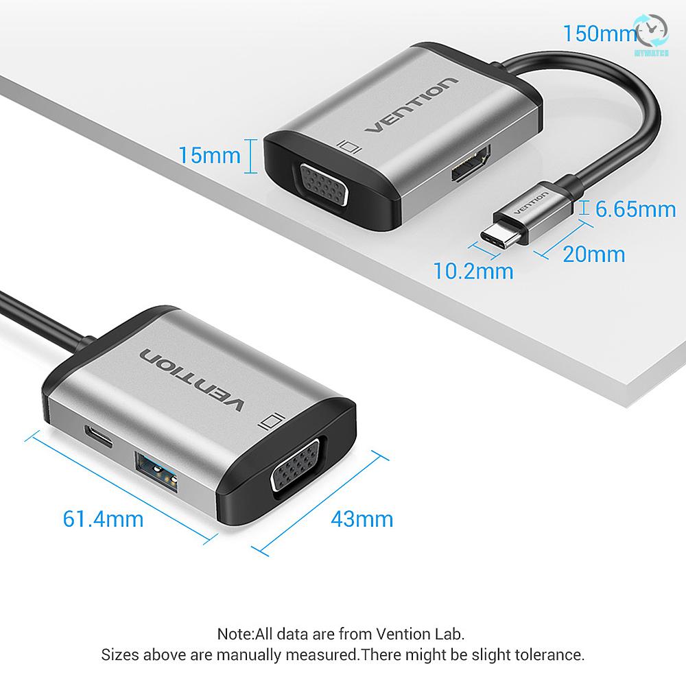 M Vention TFAHB 4in1 USB C HUB Multifunctional Type-C to 4K HDMI+USB3.0+VGA+PD HUB Dock Adapter Converter Splitter