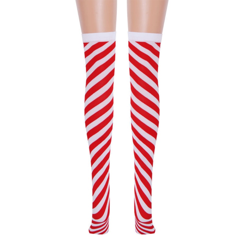 Xixi Tất Dài Qua Gối Họa Tiết Kẹo Bạc Hà Sọc Trắng Đỏ Cho Nữ Hóa Trang Giáng Sinh Tig