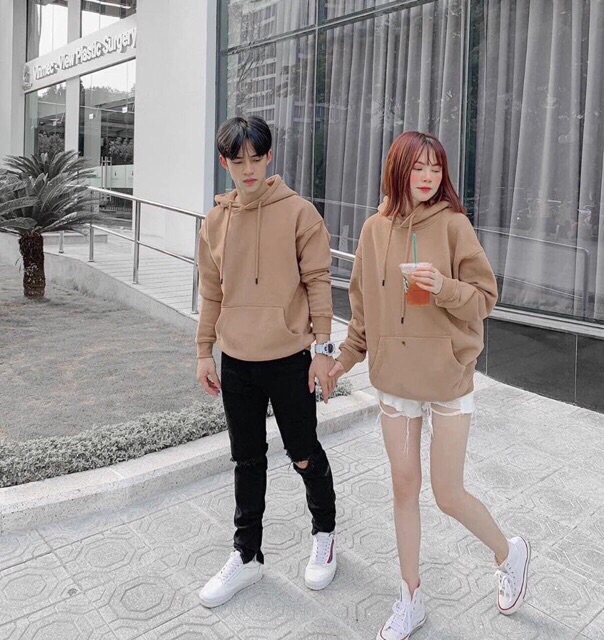 Hoddie nỉ bông nâu tan unisex - Khoác nỉ chui đầu nude nâu có nón ( Ảnh thật + Video ) | BigBuy360 - bigbuy360.vn