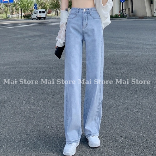 Quần jeans ống suông đen khói xanh cạp cao siêu hack chân siêu tôn dáng MaiStore | BigBuy360 - bigbuy360.vn